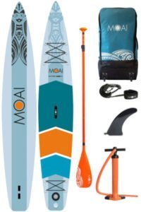 moai race tour with orange fiberglass paddle